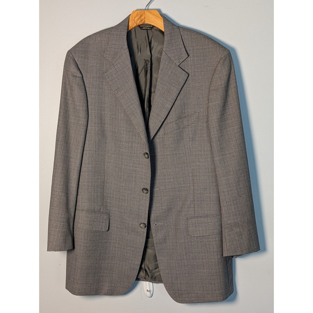 Southwick Mens Gray Micro Check 3 Button Sport Coat Blazer USA Made 39 Reg - Picture 1 of 6